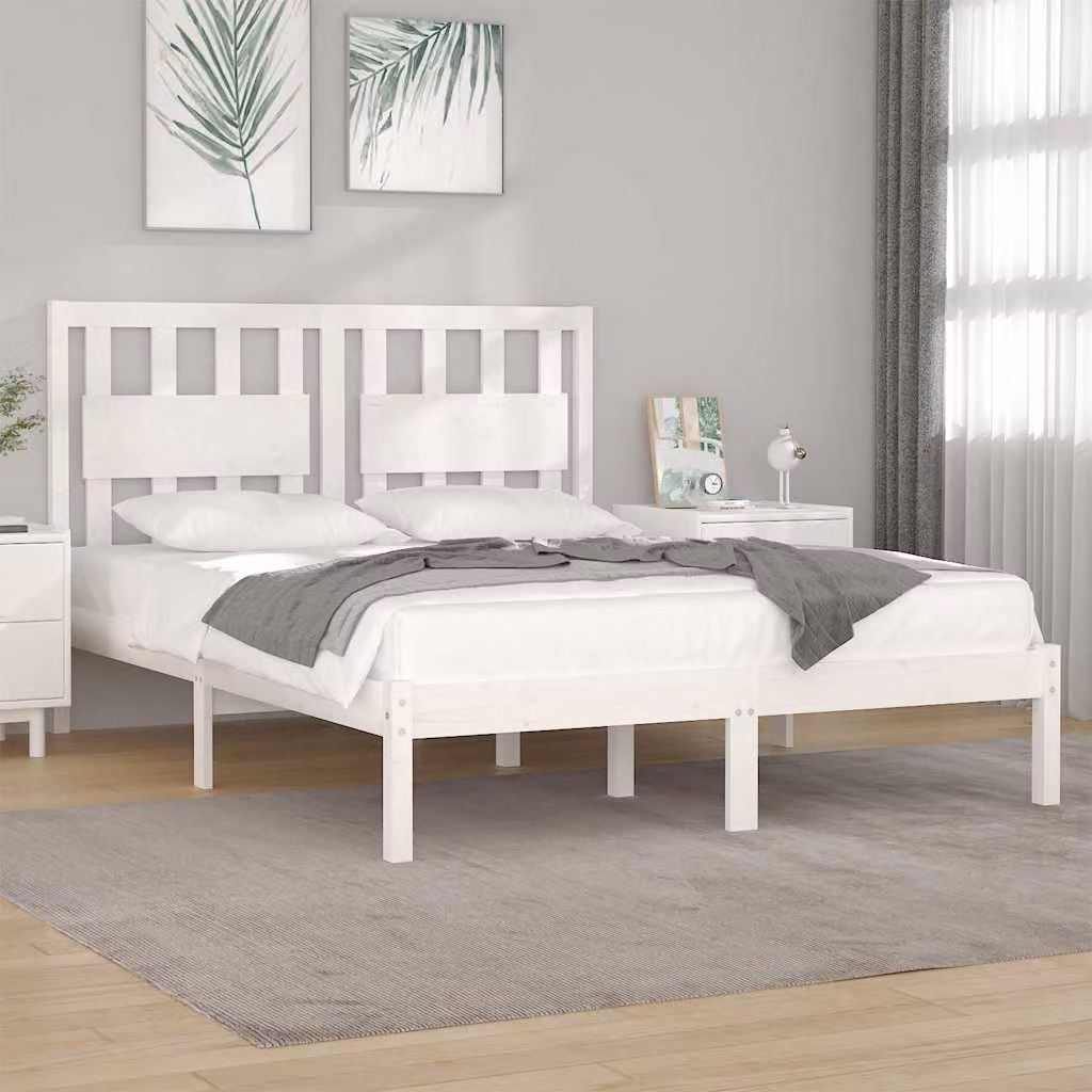vidaXL Giroletto Super King in Legno di Pino Bianco Lacqué L: 180 cm, P: 200 cm – 1
