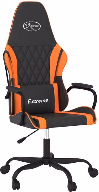 Sedia da Gaming Sportiva in Similpelle Nero e Arancione con Poggiatesta e Ruote – 1