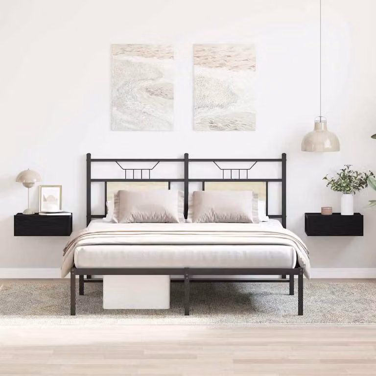 Set di 2 comodini sospesi vidaXL in legno ingegnerizzato, colore Rovere e Nero, L 40 cm x P 32 cm x H 15 cm