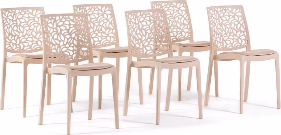 Set di 6 sedie in polipropilene con rinforzo in fibra di vetro e seduta imbottita in velluto - sedie robuste, eleganti e confortevoli, impilabili e resistenti, ideali per cucine,da pranzo, bar e ristoranti - design moderno - ANNA SOFT - crema/crema