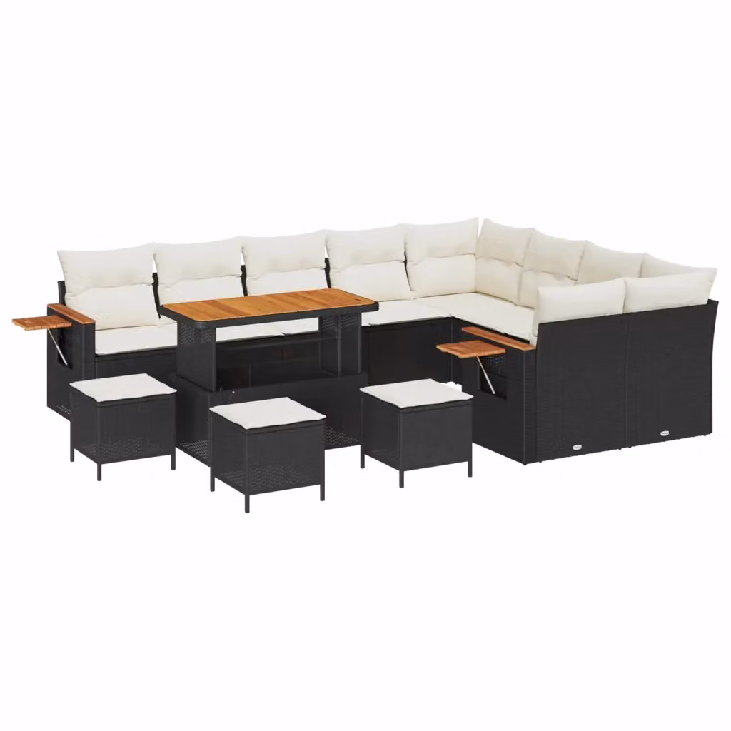 Set Divano da Giardino a Forma di U vidaXL in Polyrattan Nero e Beige con Cuscini e Tavolino da Esterno – 2