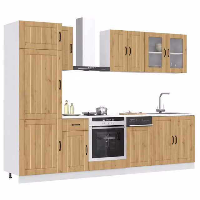 Set Mobili da Cucina vidaXL in Legno e MDF Marrone con Ante in Vetro e Ripiani Interni