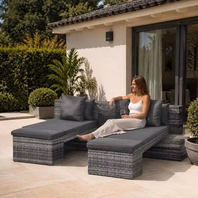 4-piece Garden Sofa Set With Cushions, Grey Poly Rattan
