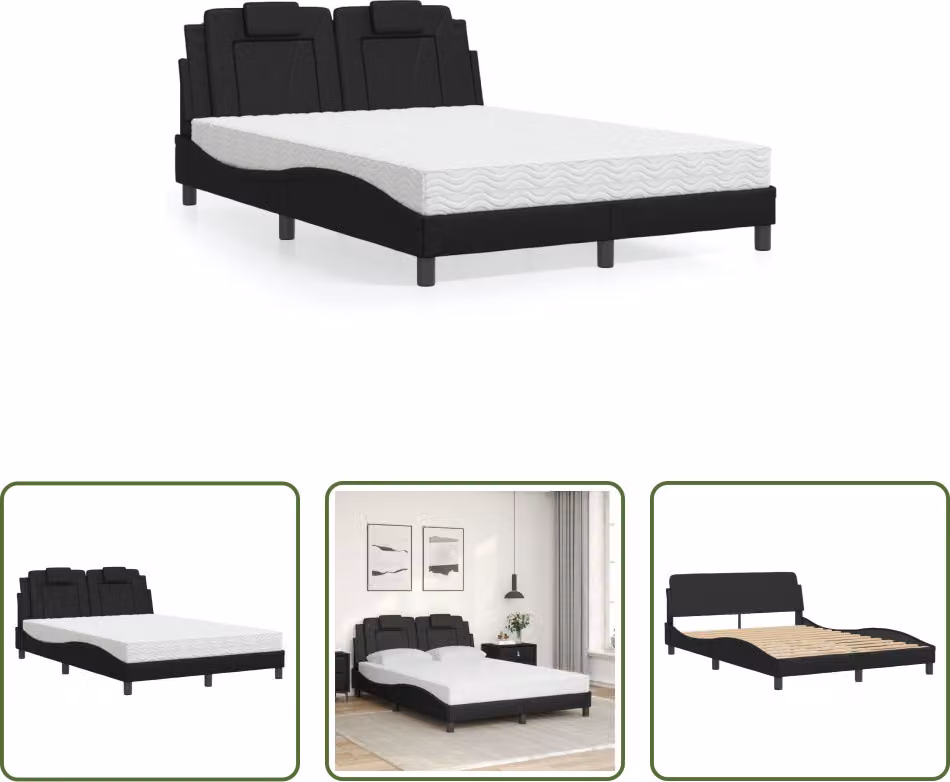 The Living Store Letto con materasso nero 140x190 cm in ecopelle
