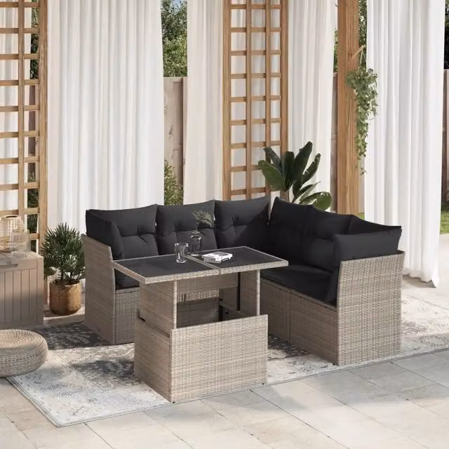 Set Divano da Giardino 6pz con Cuscini Grigio Chiaro Polyrattan 3266582