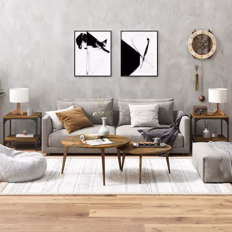 Set di 2 tavolini quadrati vidaXL in legno e metallo, colore marrone rovere fumo, L/P/H: 40 x 40 x 40 cm