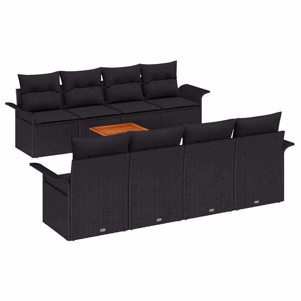 Set Divano da Giardino vidaXL 9 Pezzi Moderno in Polyrattan Nero con Cuscini e Tavolino da Esterno – 2