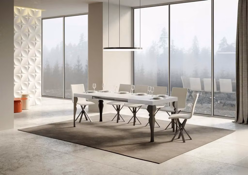 Tavolo allungabile moderno Bs Com in finitura bianco frassino con telaio antracite L: 90 cm, P: 200-460 cm – 2