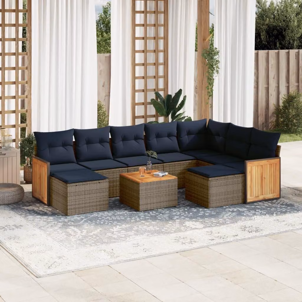 Maison Exclusive - Set divano da giardino 10 pezzi con cuscini, grigio, polyrattan
