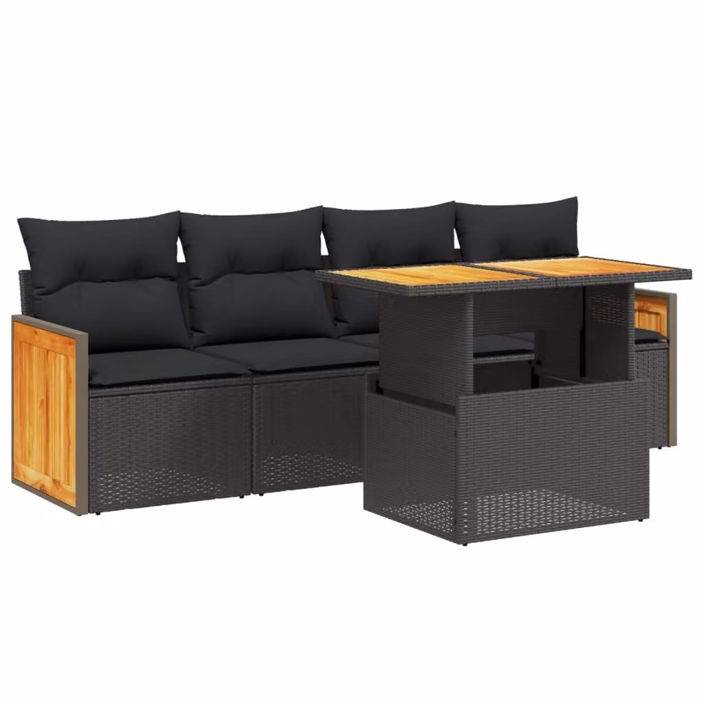 Set Divani da Giardino 5 pz con Cuscini in Polyrattan Nero