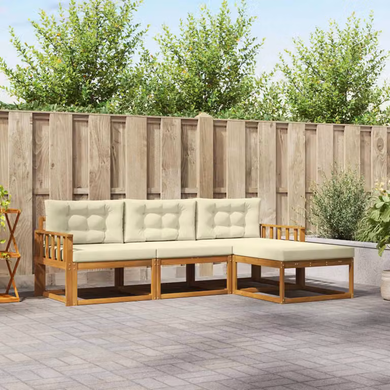 Set di divani da esterno vidaXL a forma di L in legno di acacia con cuscini, colore marrone e beige