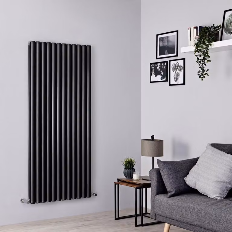 Radiatore di Design Verticale Doppio - 1940W - 1600mm x 708mm - Nero - Colonne Ovali