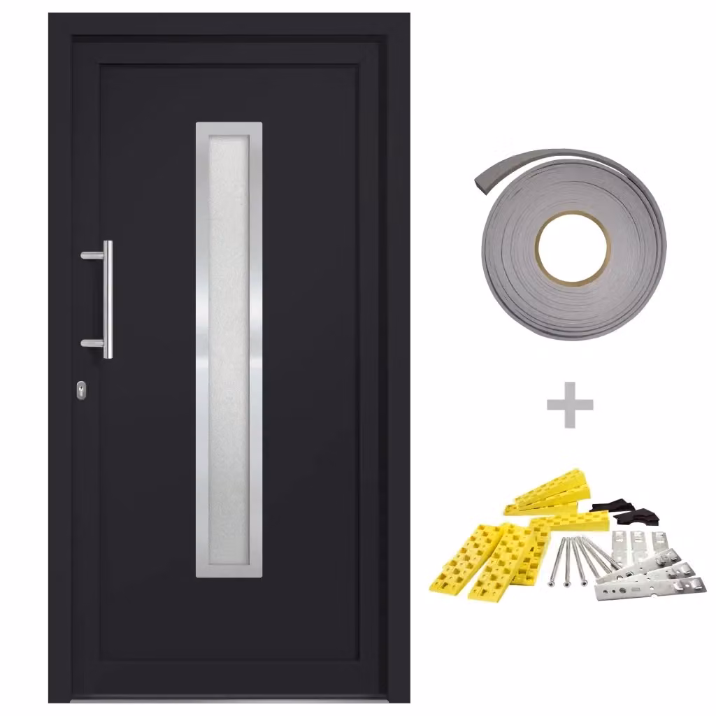 Porta d'ingresso moderna vidaXL in alluminio, acciaio e vetro, colore antracite e bianco, L: 108 cm, H: 200 cm – 2