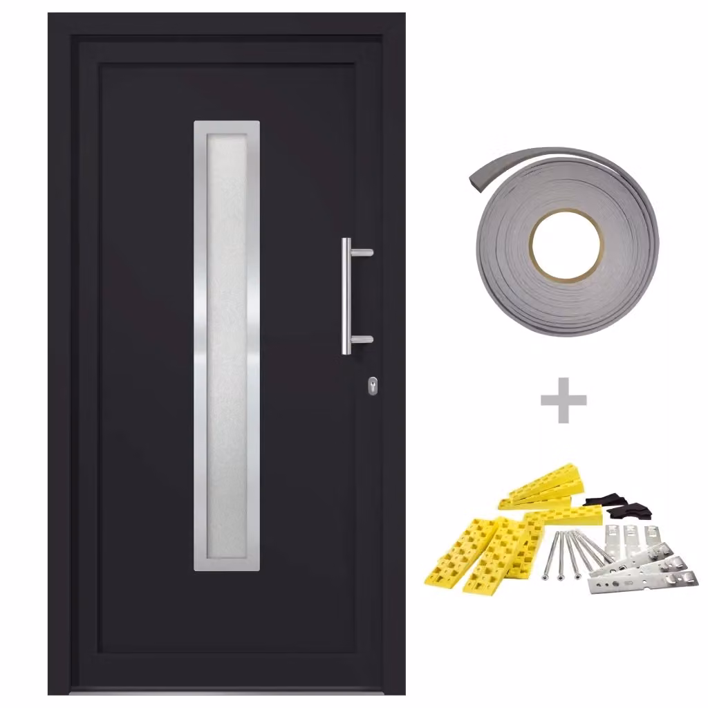 Porta di Ingresso Moderna vidaXL con Inserti in Vetro, Colore Antracite e Bianco, L: 98 cm, H: 200 cm – 2