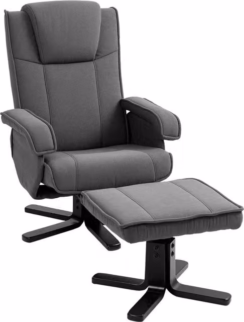 Poltrona relax dondolo con poggiapiedi ¨C Xylo ¨C tessuto velluto grigio, girevole, legno