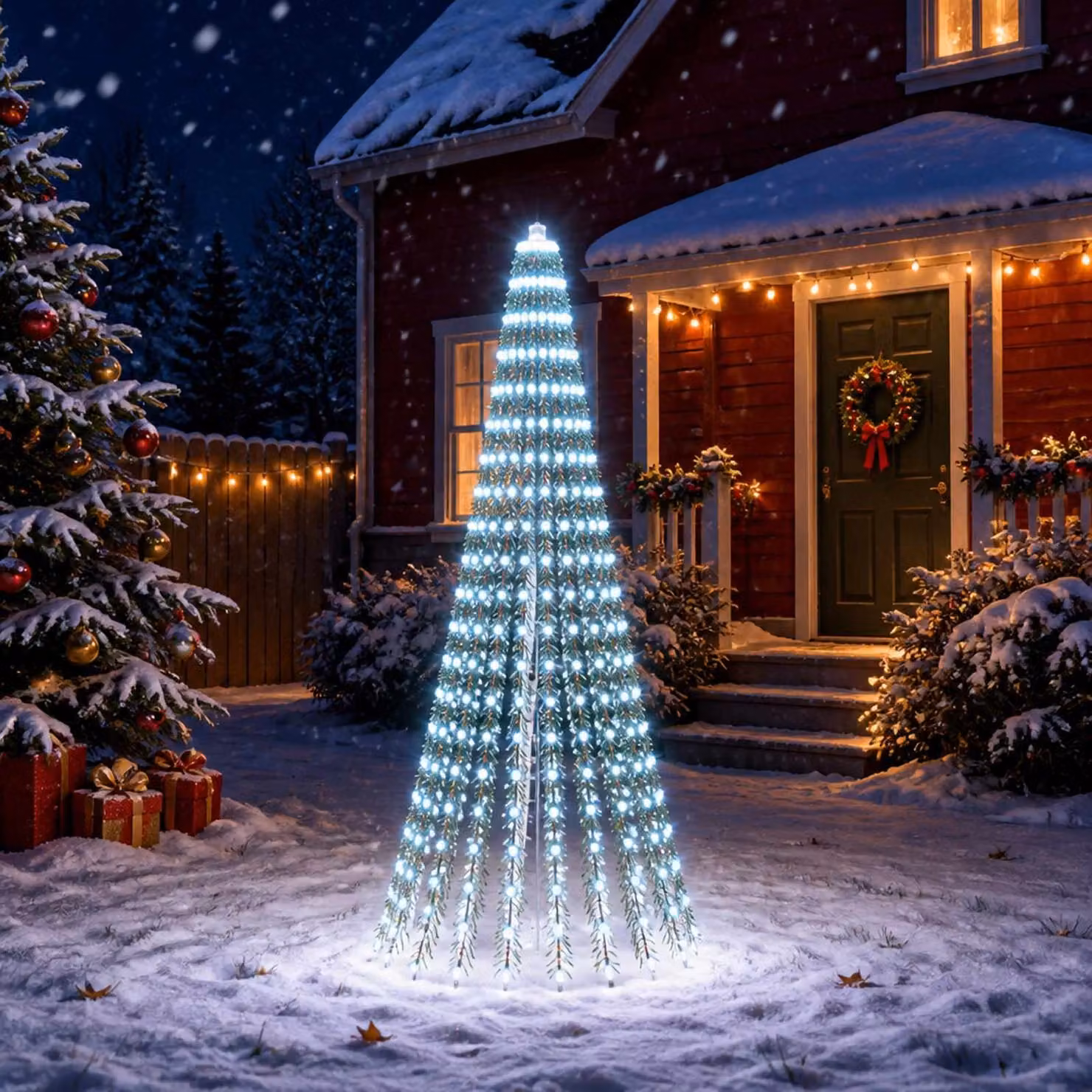 vidaXL Albero di Natale LED 220 cm 460 LED Bianco freddo Acciaio Verde