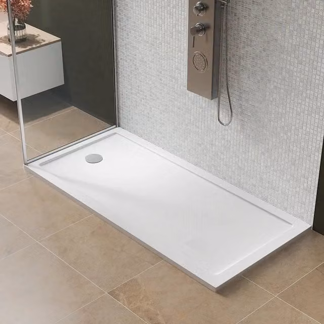 Piatto doccia 70x140 cm bianco lucido bordato in acrilico rinforzato | Asteios