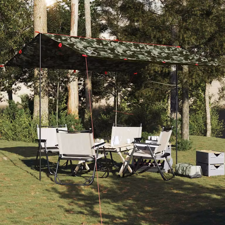 Telone da Campeggio Impermeabile vidaXL Mimetico Multicolore in Poliestere 366 x 306 cm