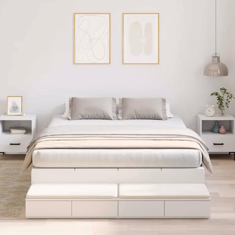 vidaXL Struttura letto con contenitore e cassetto in legno e MDF Bianco 140 x 200 cm