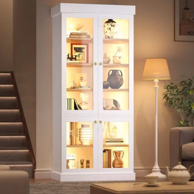 Armadio moderno WISHDOR bianco con ante in vetro e illuminazione integrata L/P/H: 80 x 40 x 180 cm – 1