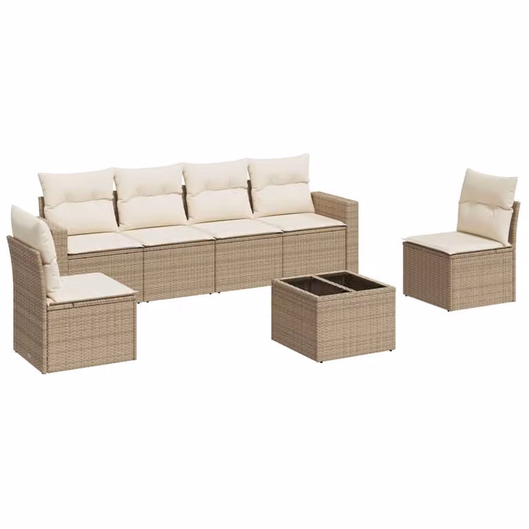Set Divani da Giardino 7 pz con Cuscini Beige in Polyrattan