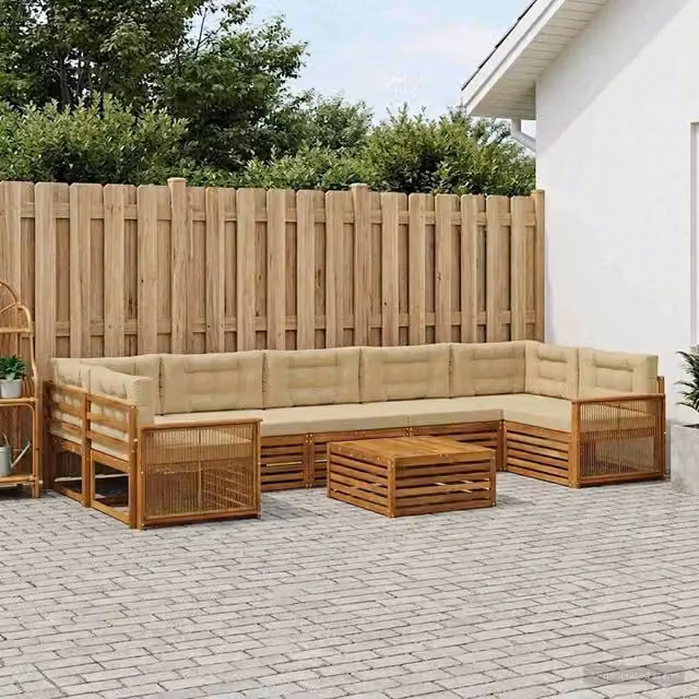 Set di divani da esterno vidaXL in legno di acacia con cuscini beige e tavolino da giardino moderno per 8 persone