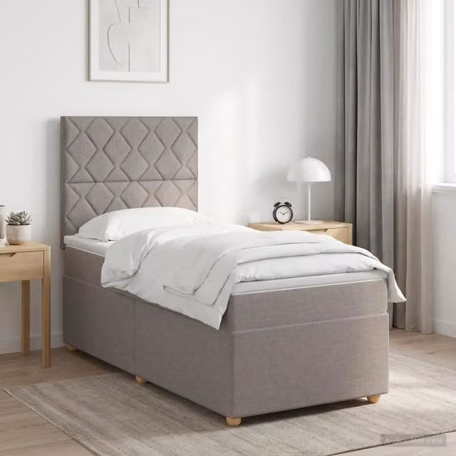 Letto box spring con materasso ibrido vidaXL in tessuto beige e grigio L/P/H: 200 x 90 x 34,5 cm