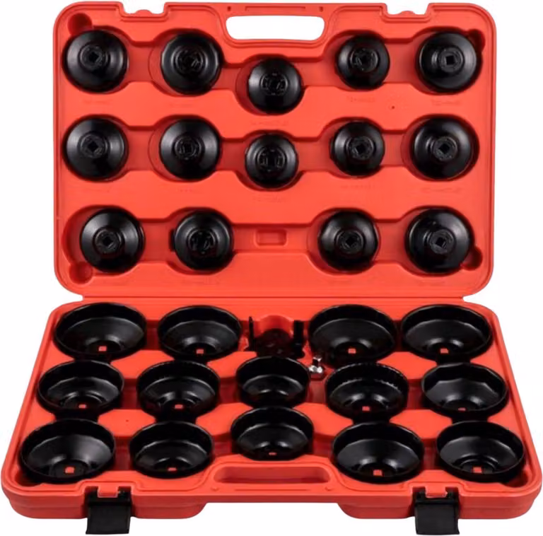 Set di chiavi a bussola per filtri olio, 30 pezzi – Set di chiavi a bussola per filtri olio con attacco da 3/8" e 1/2" – Nero