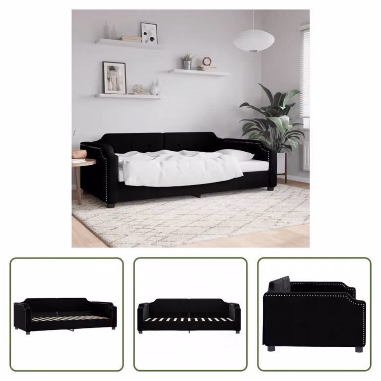 The Living Store Letto da giorno nero 100x200 cm in tessuto