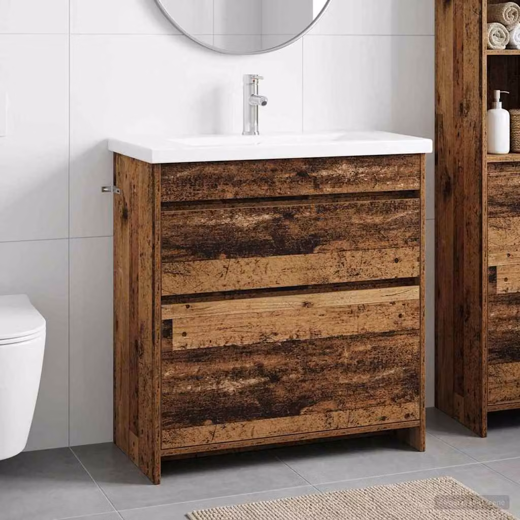 Set di mobili per il bagno vidaXL in legno marrone con cassetti e ante, L: 81 cm, P: 40 cm, H: 84,5 cm
