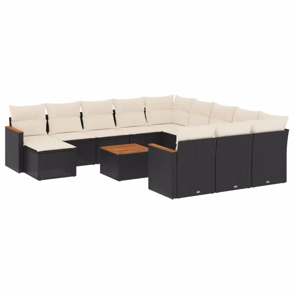 Set di divani da giardino VIDAXL in polyrattan nero con 13 pezzi e cuscini inclusi – 2