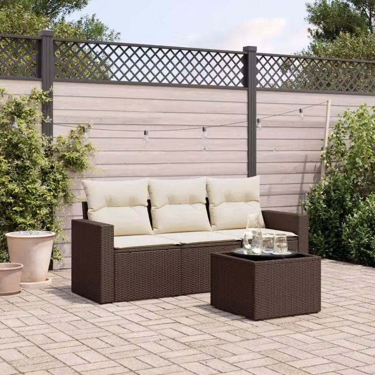 Maison Exclusive - Set Divano da Giardino 4 pz con Cuscini Marrone in Polyrattan