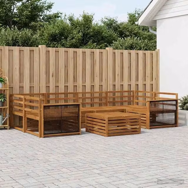 Set di divani da esterno 7 pz Naturale Legno di Acacia Massello 3383082