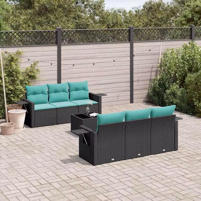 Maison Exclusive - Set di 7 mobili da giardino con cuscini, polyrattan nero