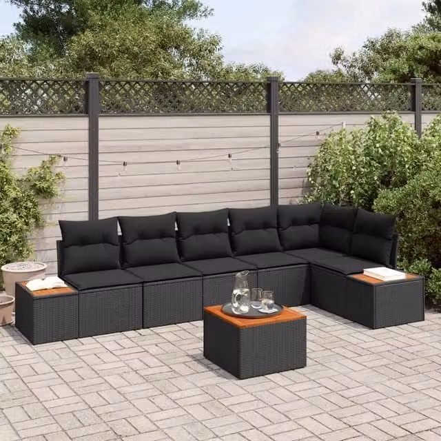Set Divano da Giardino 6 pz 6-Numero di posti Nero Polyrattan 3356768