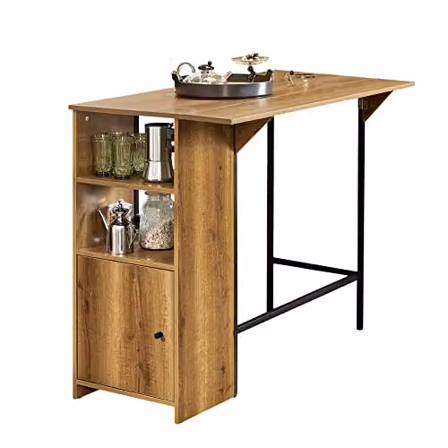 SoBuy Tavolo Alto da Cucina, piano estensibile & 2 ripiani, 120x95x45-63cm