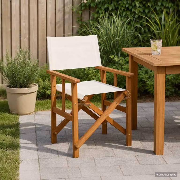 Sedia da regista vidaXL in legno di acacia oliato con braccioli e tessuto resistente ai raggi UV disponibile in marrone, beige o bianco