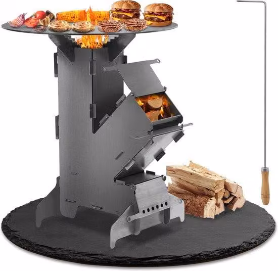 Forno in Vetroceramica per barbecue da esterno e campeggio, completo di piastra da cottura e focolare