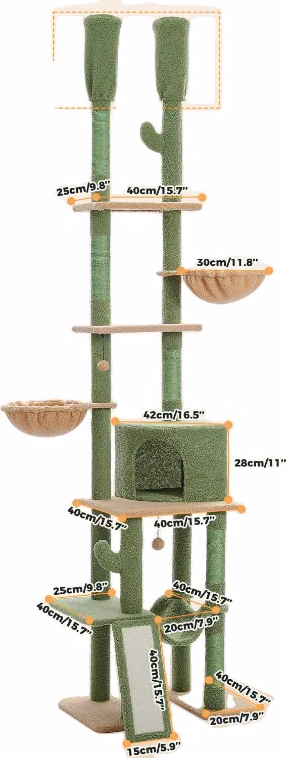 Albero per gatti regolabile in altezza, cinque livelli, materiale in legno, design salvaspazio, AMT0221GN, XL
