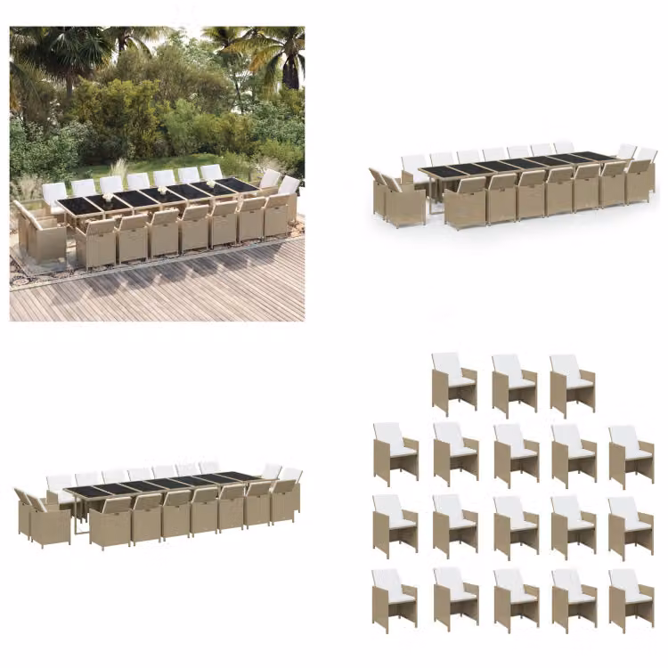 vidaXL Set da pranzo da giardino 19 pezzi con cuscini in polyrattan beige - Set da pranzo da giardino - Set da pranzo da esterno - Set da pranzo da giardino - Set da pranzo da giardino
