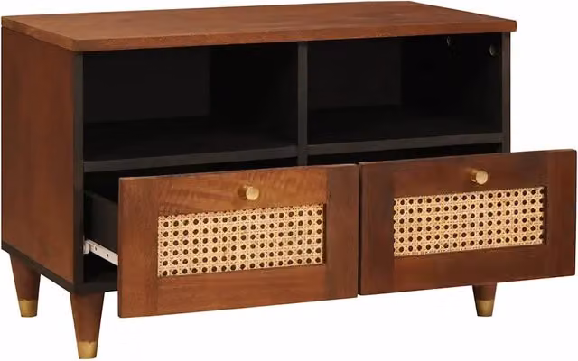 Mobile TV moderno in legno di mango massello marrone L: 70 cm, P: 33,5 cm, H: 46 cm – 1