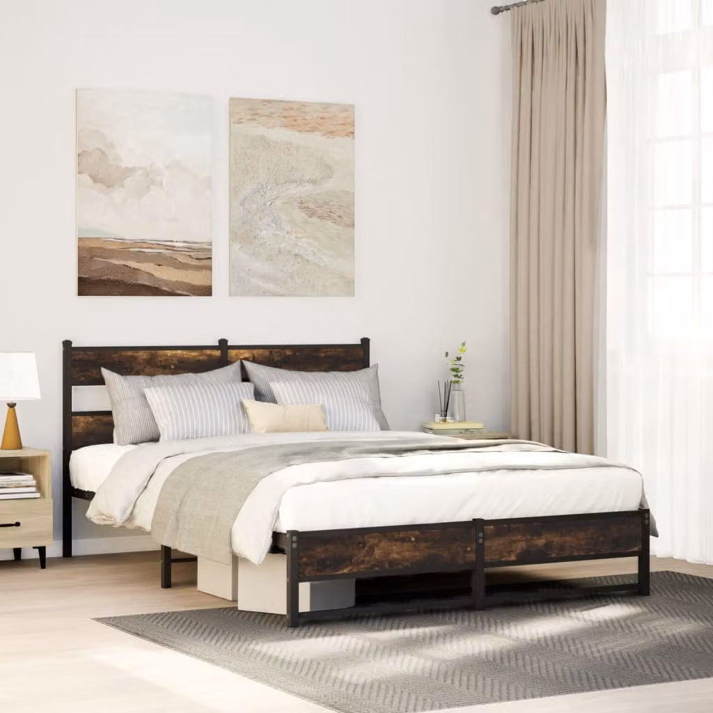 vidaXL Giroletto in Metallo Rovere Fumo senza Materasso L/P/H: 150 x 200 x 91,5 cm