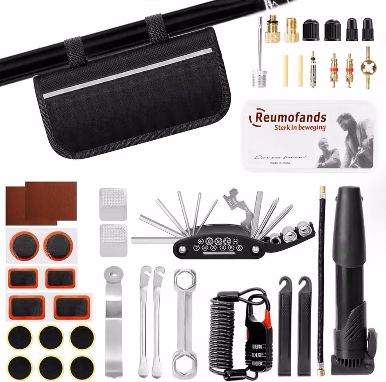 Kit di manutenzione per biciclette, 40 pezzi, attrezzo multifunzione 16-in-1, kit di riparazione con pompa, per mountain bike