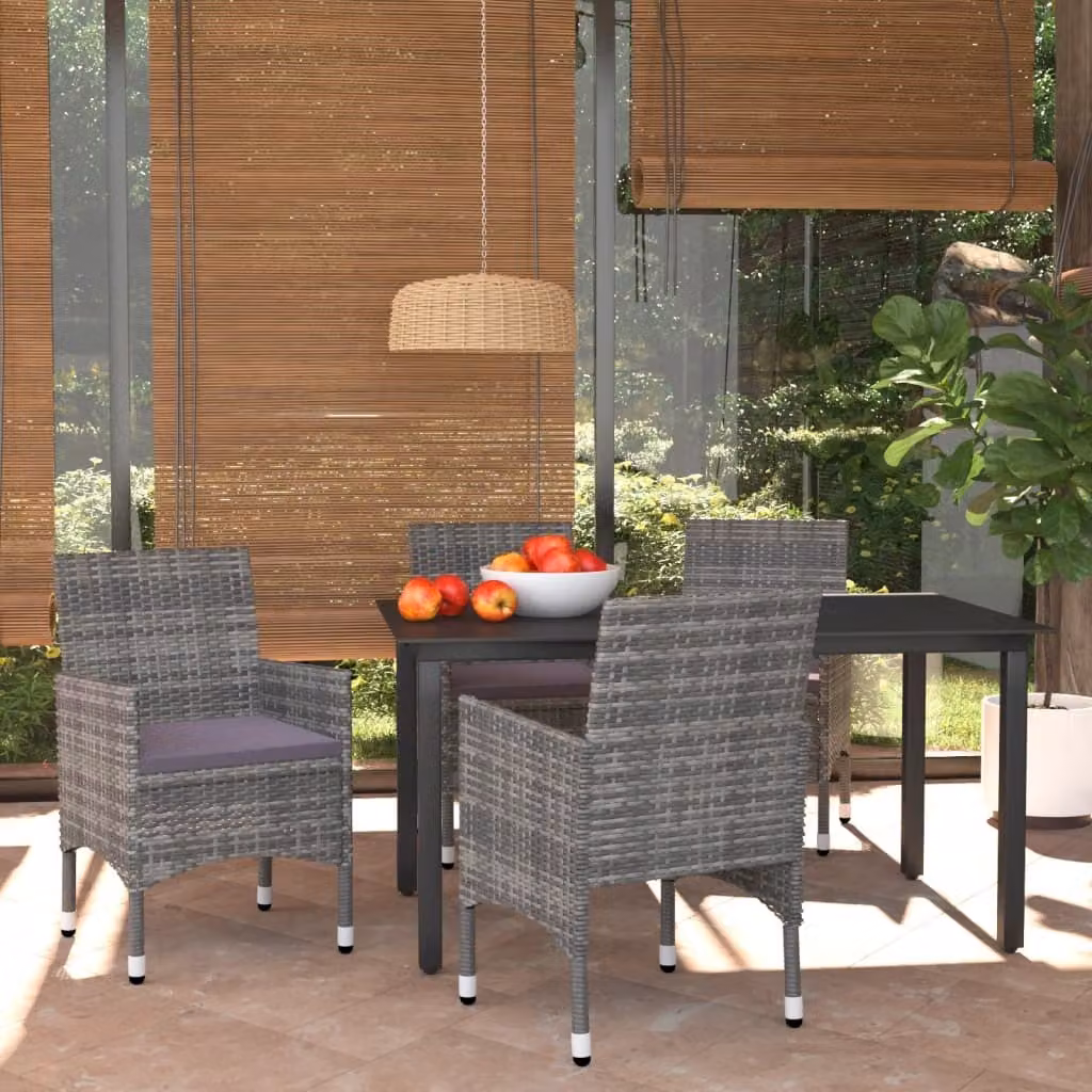 Maison Exclusive - Set da pranzo da giardino 5 pezzi con cuscini in polyrattan grigio
