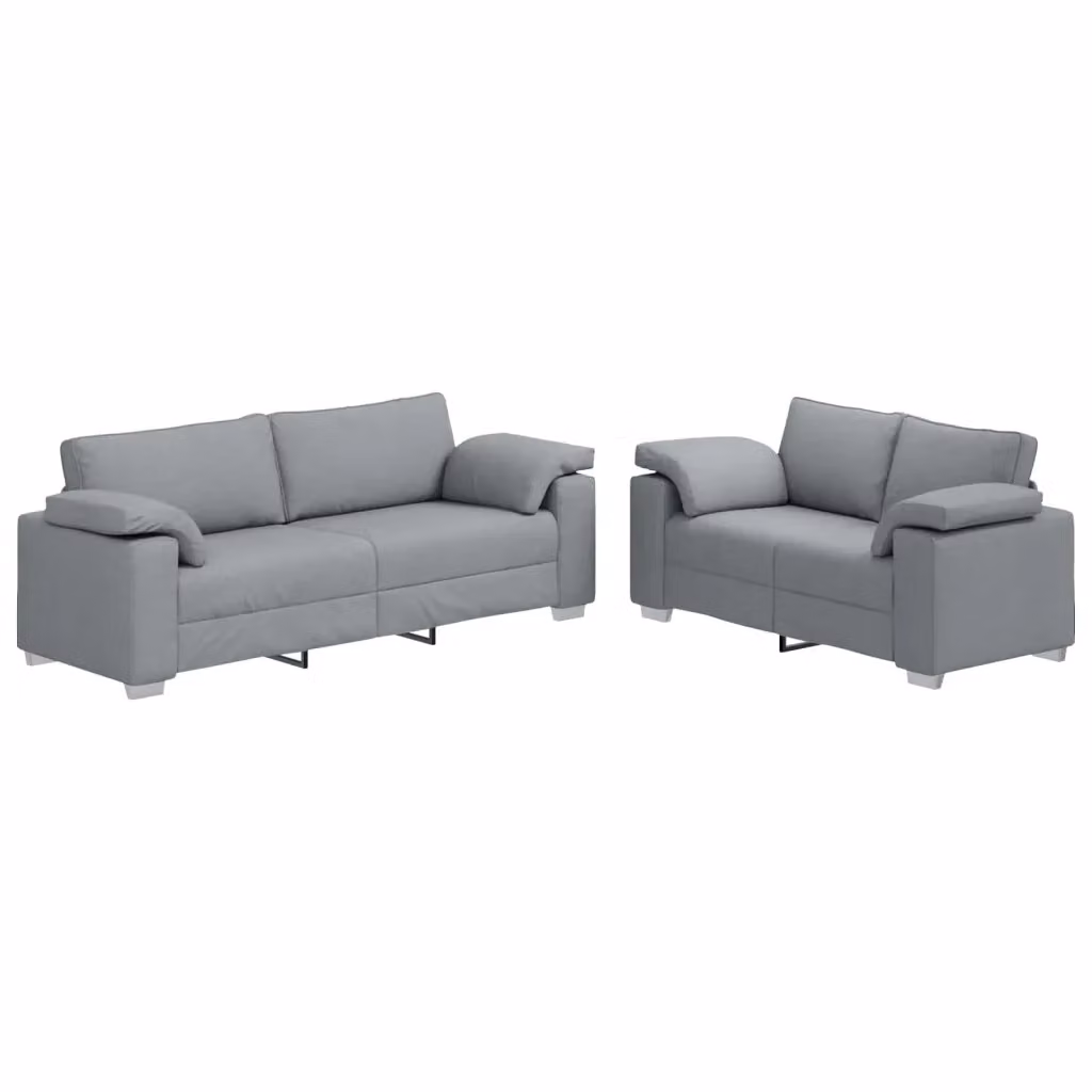Divano due posti vidaXL in tessuto grigio per soggiorno con cuscini inclusi L: 219 cm, P: 82 cm, H: 77 cm – 2