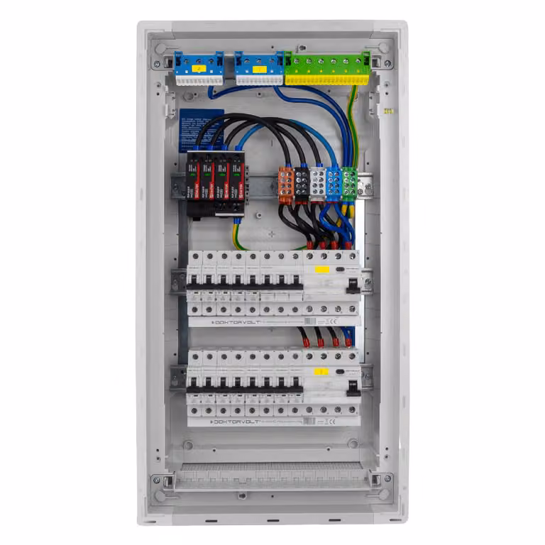 Scatola portafusibili Hager da incasso 3x12 moduli 14xMCB 1xRCCB VDE protezione da sovratensioni fusibili cablati 630,50x348x98mm Doktorvolt
