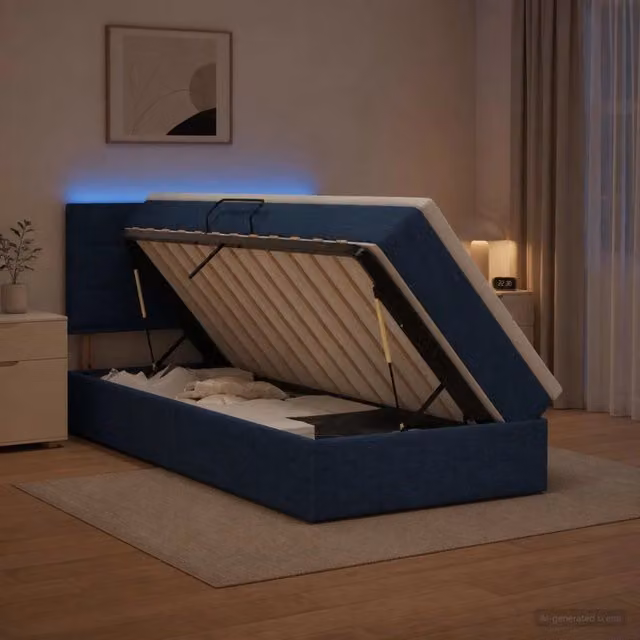 Letto con contenitore LED e materasso Blu 90 x 200 cm Tessuto 3458978