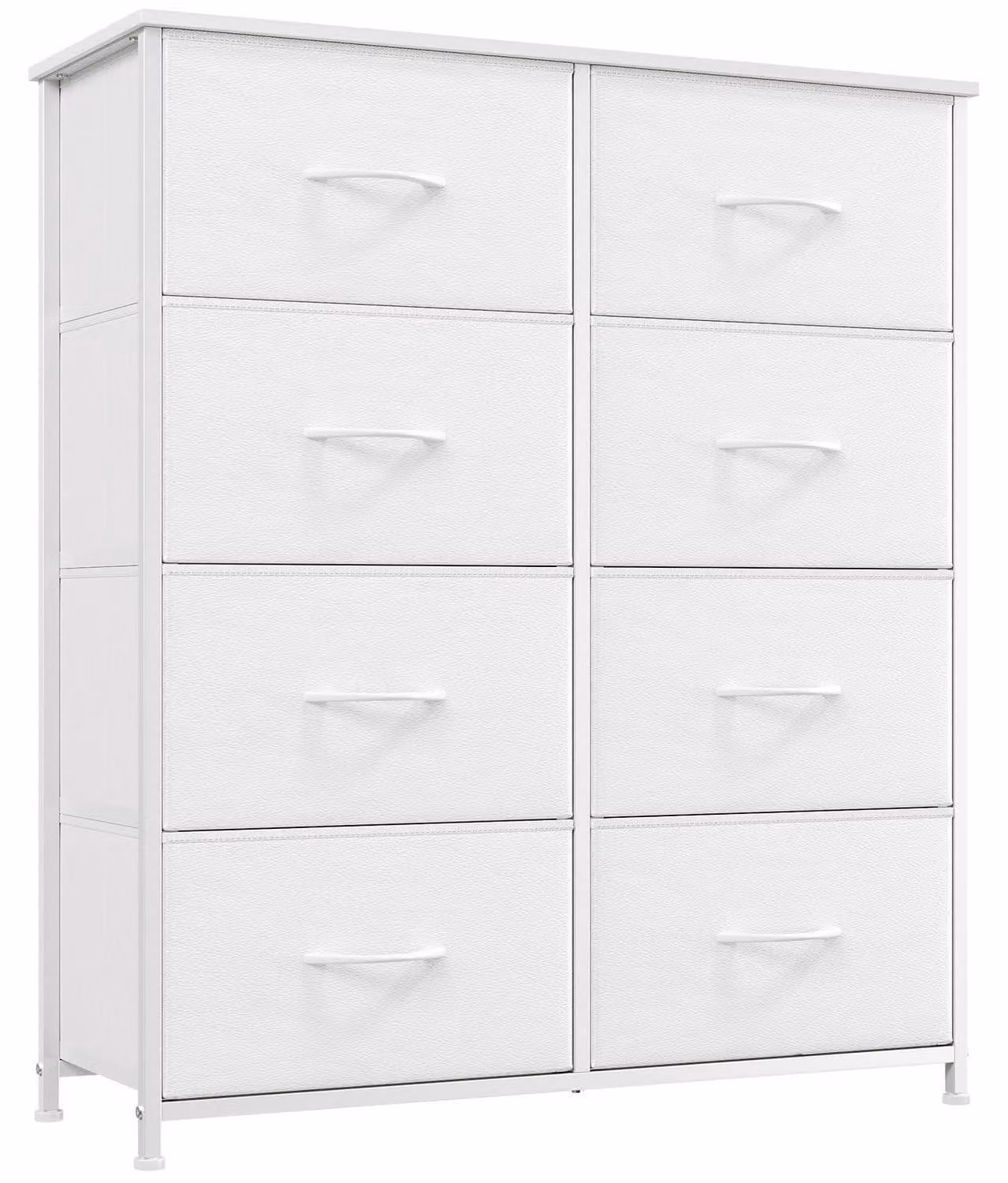 Comodino con 8 cassetti rivestiti in tessuto, colore bianco, dimensioni 80x30x93 cm