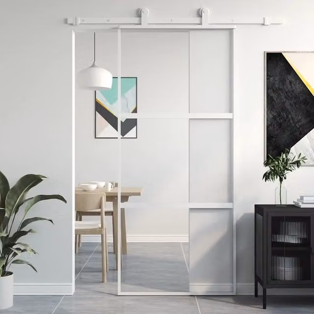 Porta Scorrevole Moderna vidaXL in Vetro Trasparente e Alluminio, Bianca, L: 90 cm, H: 205 cm