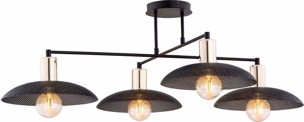 Lampada da soffitto nera a 4 paralumi con elementi dorati SPIRIT 4xE27 15W Emibig
